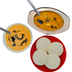 4 IDLI with Sambhar & Onion Tomato Sauce