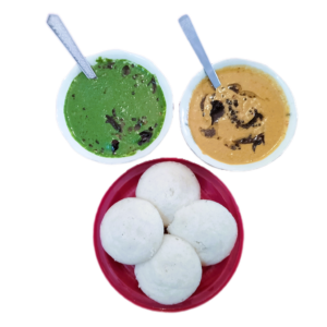 4 IDLI with Onion Tomato Sauce & Coriander Sauce