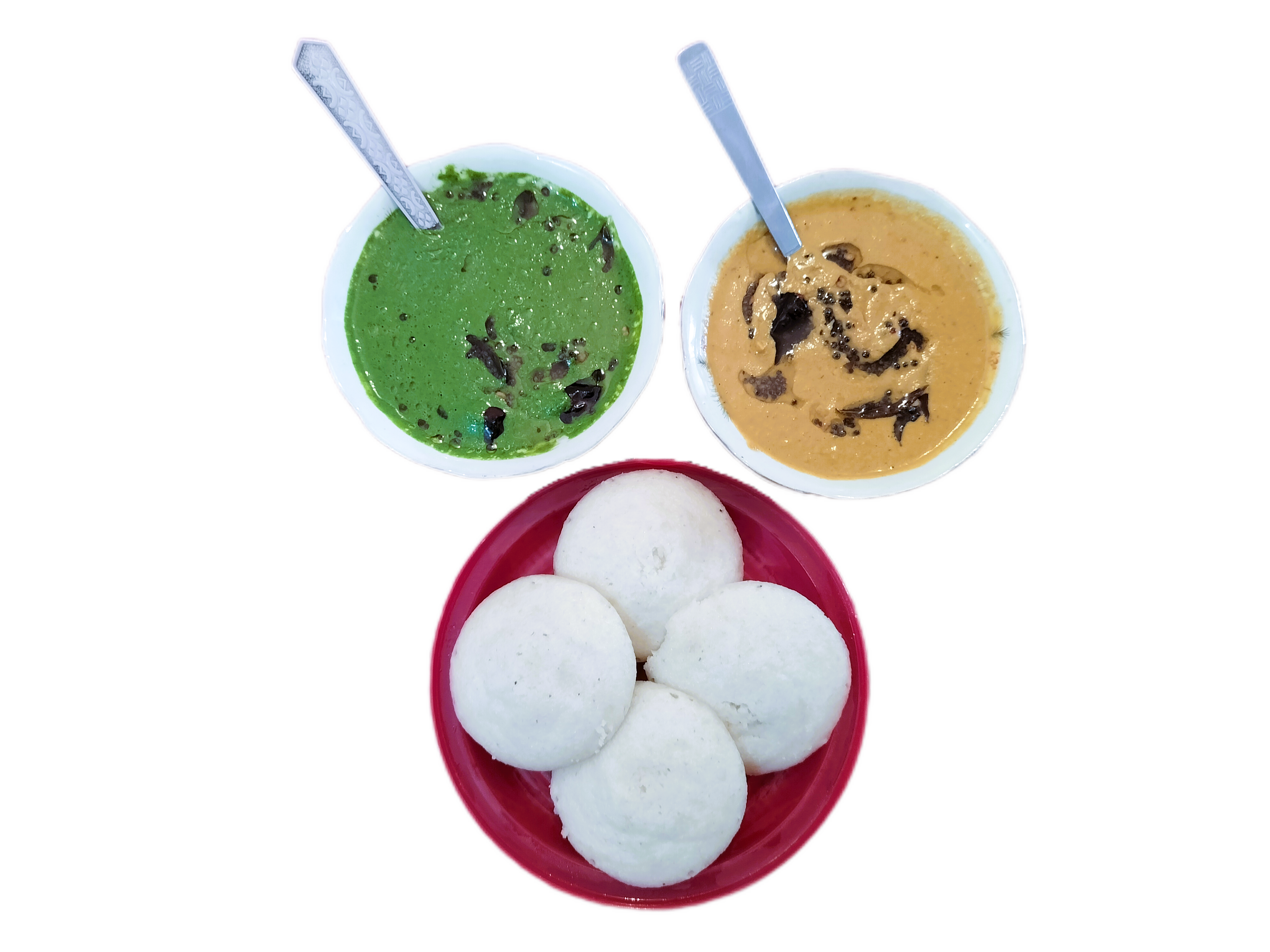 4 IDLI with Onion Tomato Sauce & Coriander Sauce