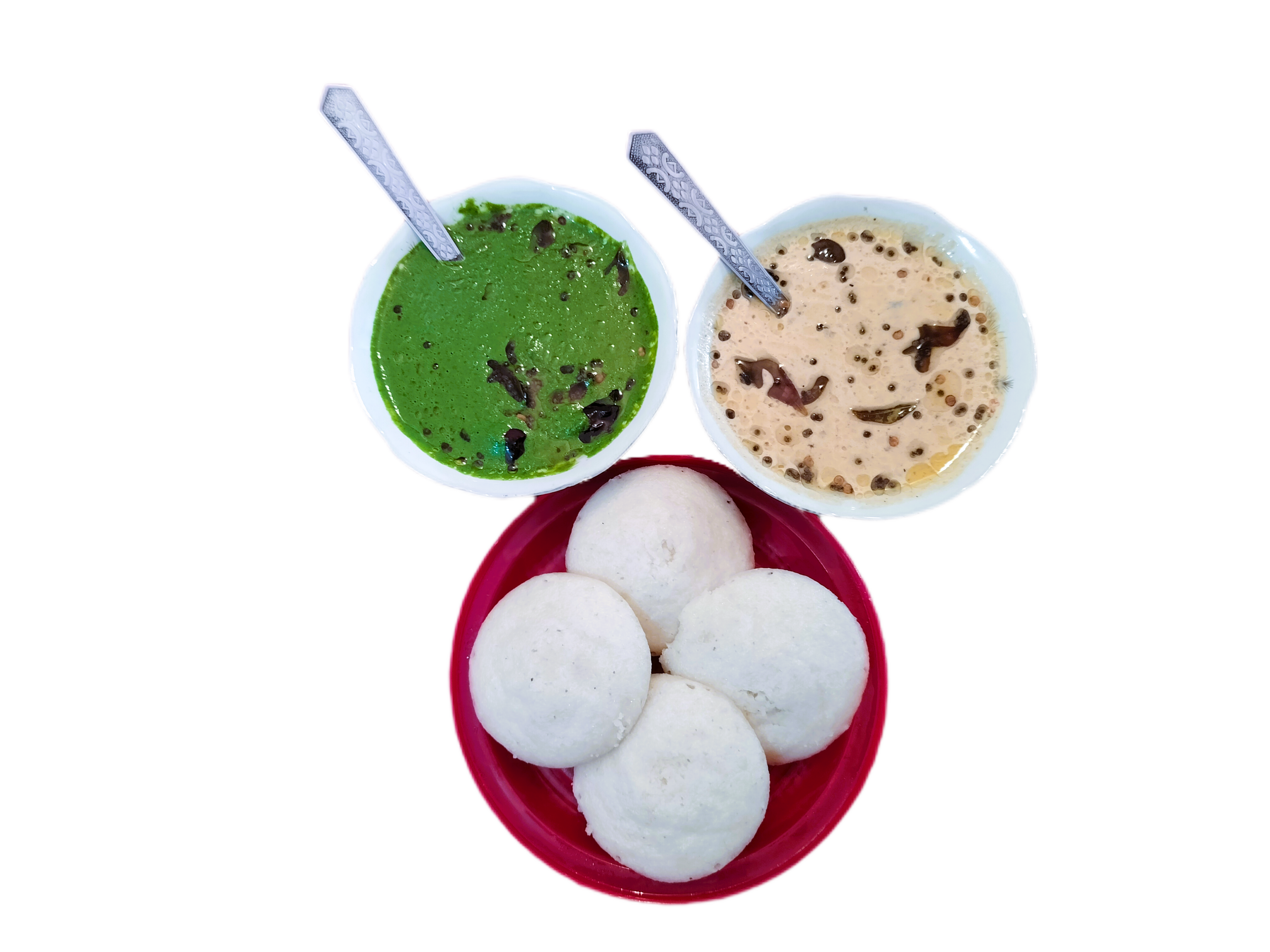 4 IDLI with Peanut Sause & Coriander Sauce