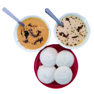 4 IDLI with Peanut Sauce & Onion Tomato Sauce